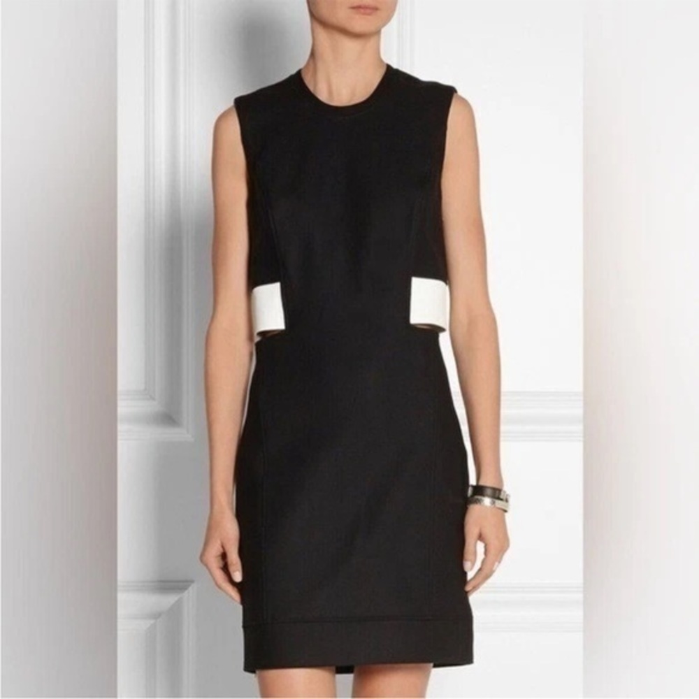 HELMUT LANG Cutout Leather white Trim Dress in Black Size 6